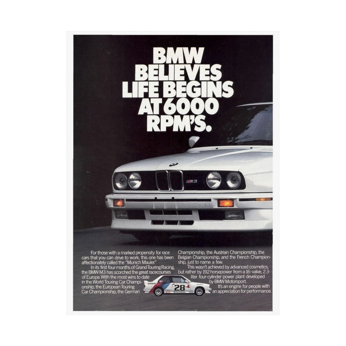 BMW 'Life Begins at 6000 RPMs' Poster